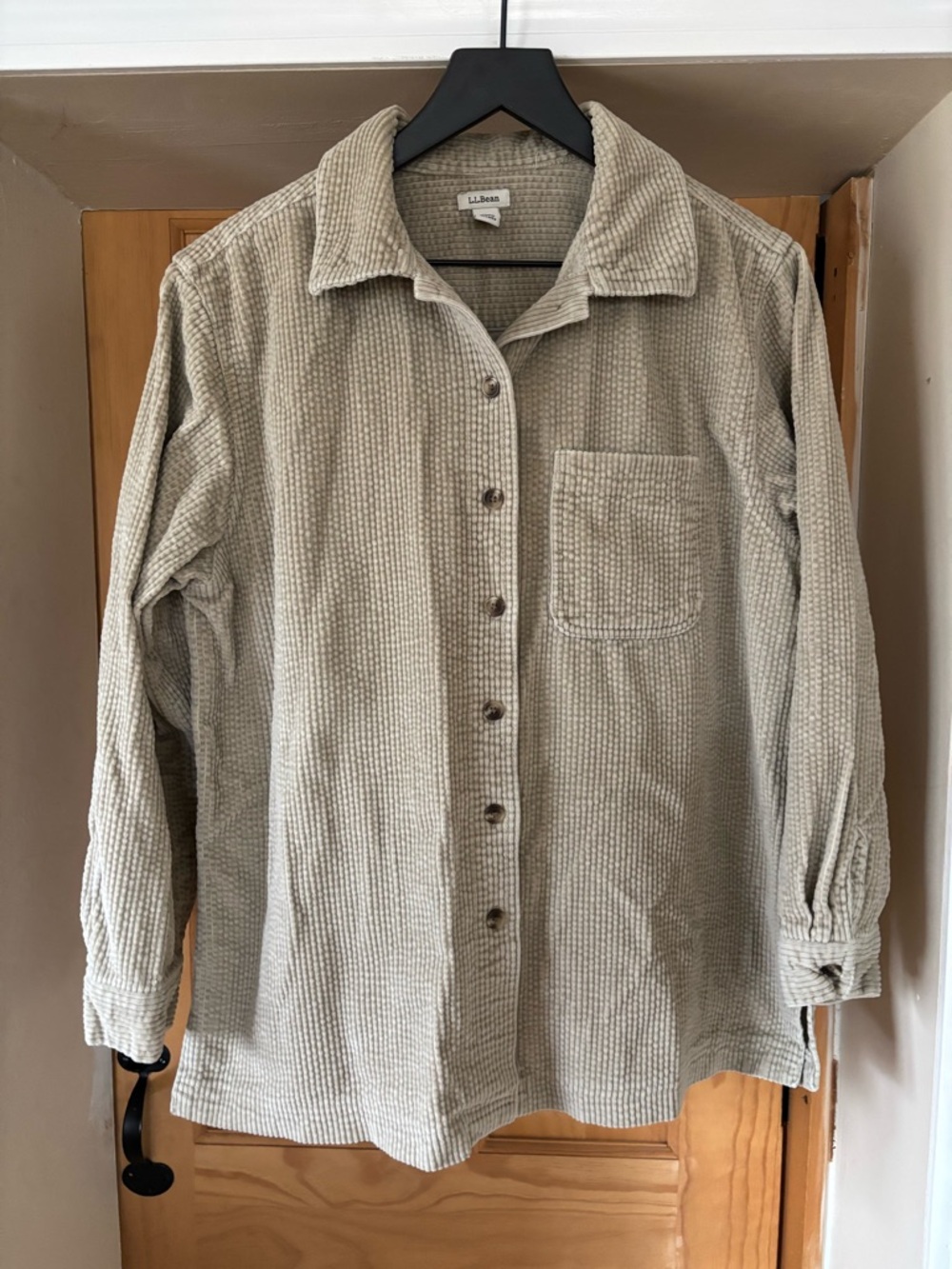 LL BEAN Corduroy Button Down Shirt, Women’s Relaxed Tan Beige Comfort ID266127 M